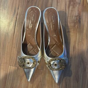 Kurt Geiger Silver Heels with Gold Accents